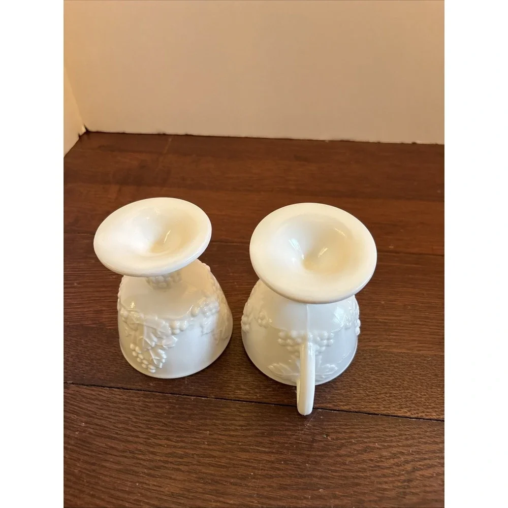 Vintage White Milk‎ Glass Grape Harvest Footed Creamer and Open Sugar Bowl Set